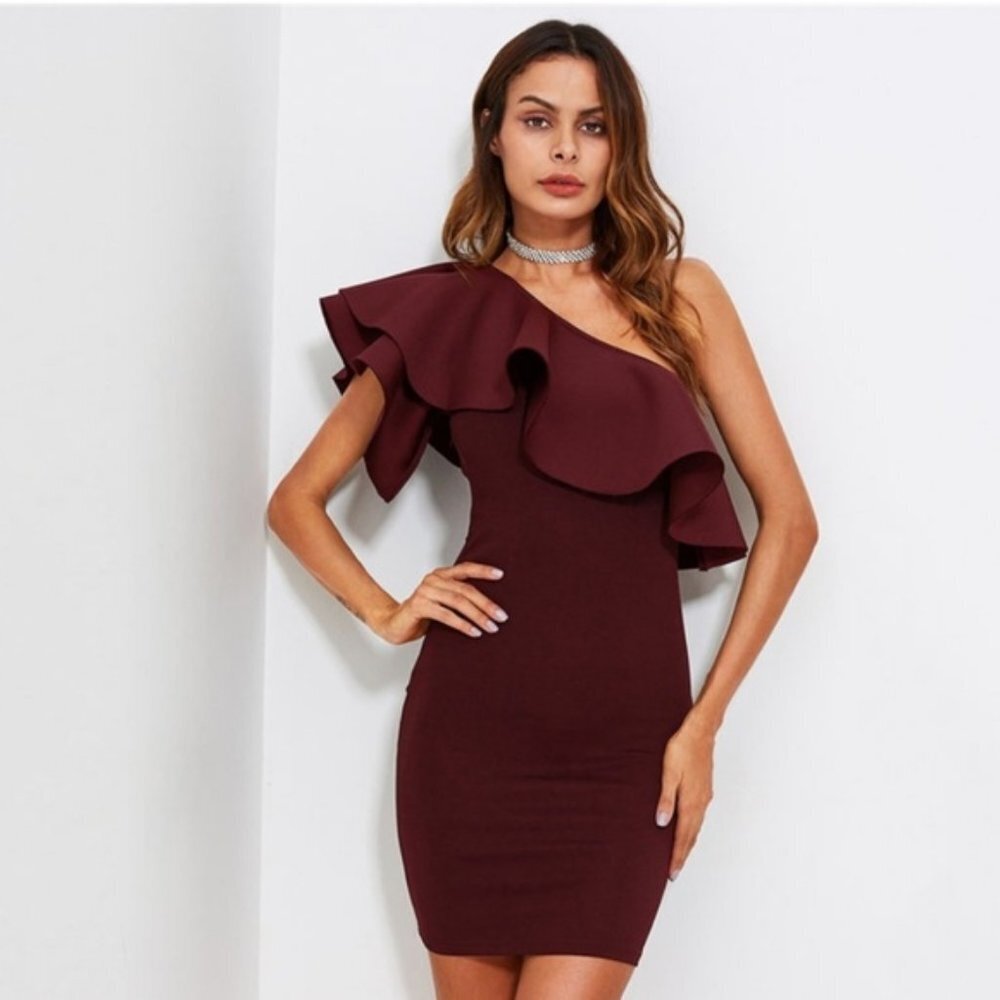 New Ruffle Off the Shoulder Bodycon Mini Dress